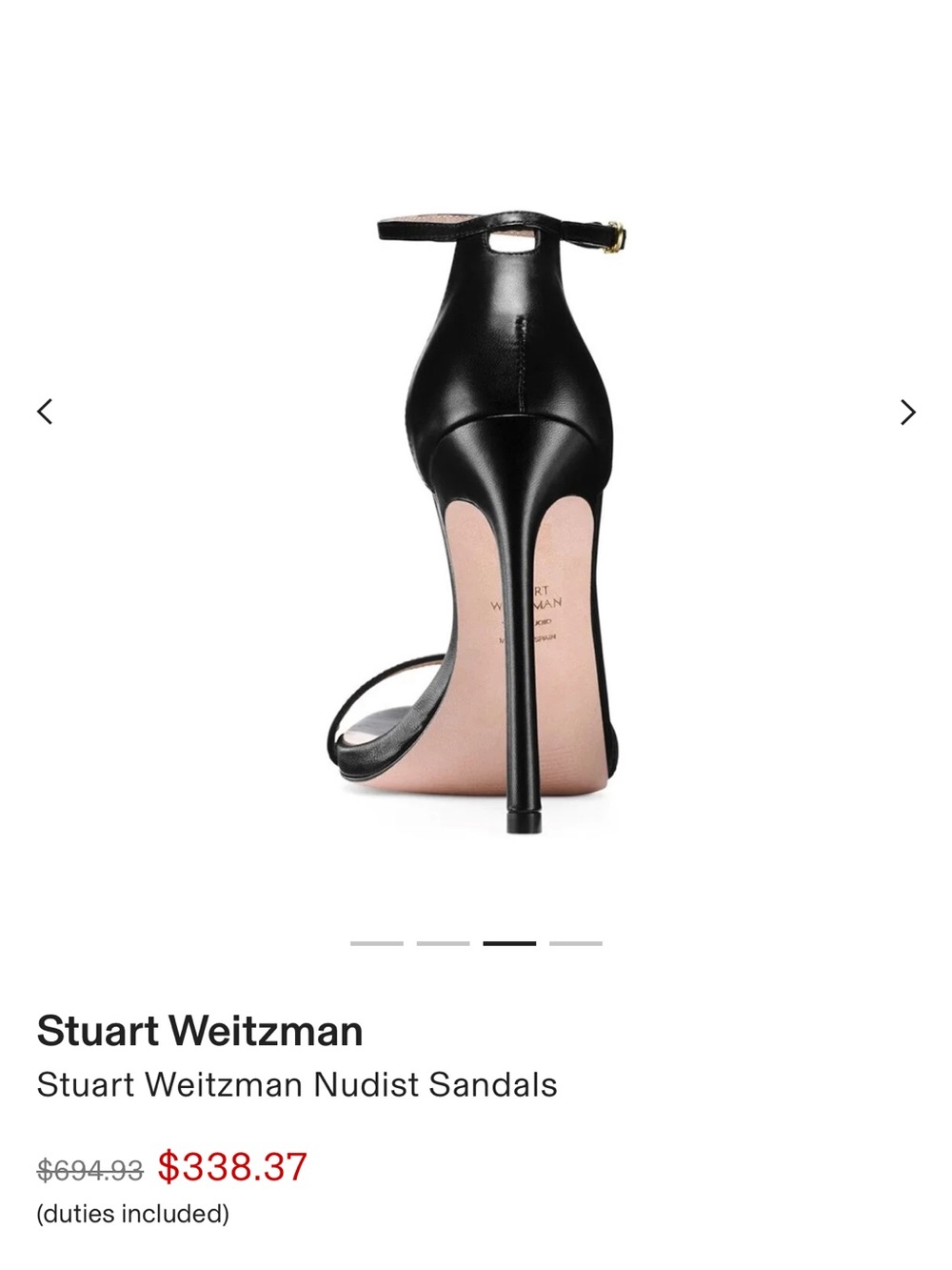 Stuart Weitzman Nudist Sandals - Black Smooth Calf - 37.5 / 7B - Like New - Picture 7 of 10